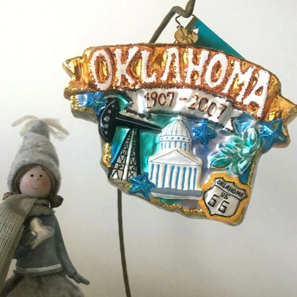 ✨ NEW Christopher Radko Celebrate OKLAHOMA State Shape Handmade Glass Ornament ✨ - Picture 2 of 10